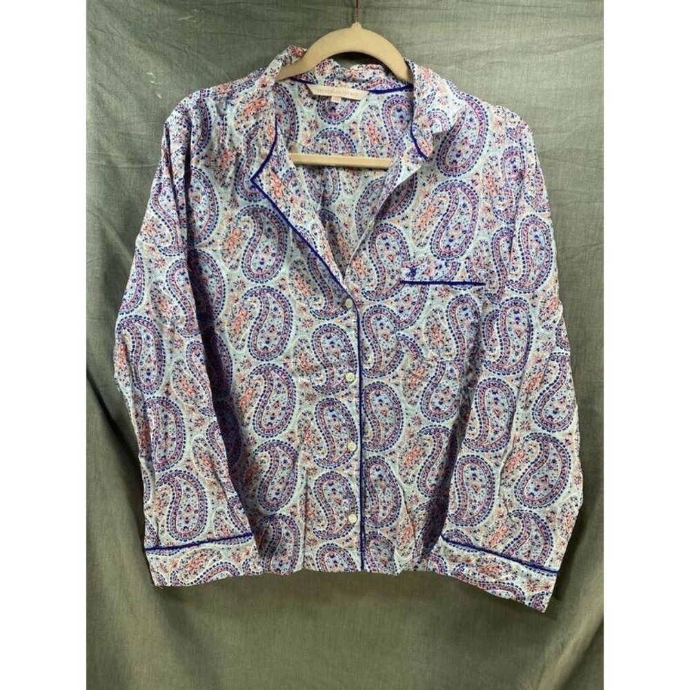Victoria´s Secret‎ Pajama Shirt Womens Medium Blue Paisley Button Long Sleeve.